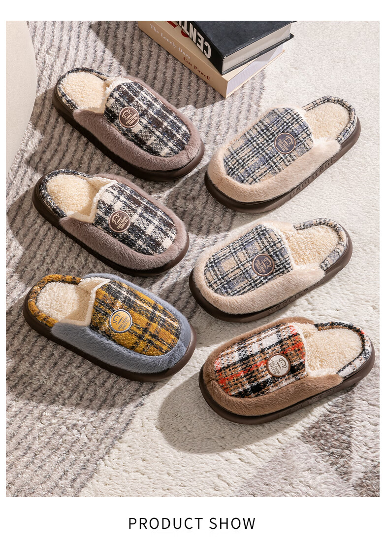 Paul Frank Cotton Slippers for Men And Women, Autumn And Winter Couple Warm Thick-Soled Cotton Shoes, Home Slippers, 131 Gray Men's Size 270 17