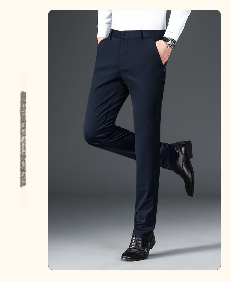 ROMON [Wrinkle-Free, Easy-Care] Men's Dress Pants, High-Waist Business Trousers, Casual Straight-Leg Pants 16