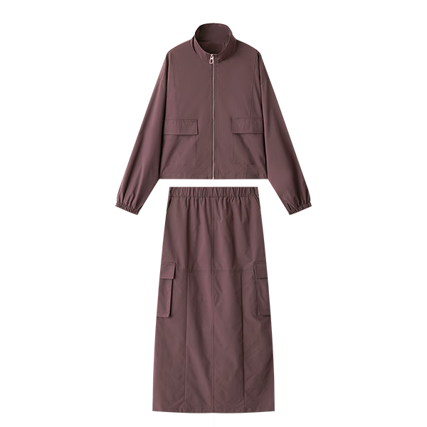Dme [Yuan A Yuan Sa] Workwear-Style Stand-Up Collar Jacket, Casual Skirt Two-Piece Set, Back Slit, Slim-Fit Women's Outfit