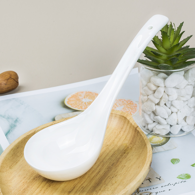 Sky Top Large Ceramic Soup Ladle Rice Spoon Dinner Spoon Bone China Pure White Household Tableware Maguo 1 Piece Set