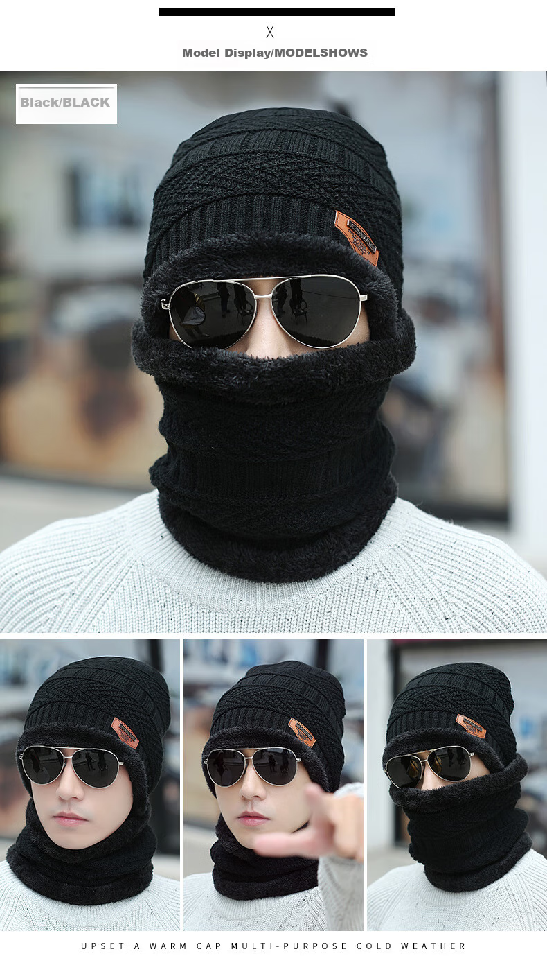 Move Iron Hat for Men And Women, Autumn And Winter Warm Fleece-Lined Thick Knitted Beanie Neck Gaiter Outdoor Cycling Cold-Proof Neck Warmer Hat, Gray 6