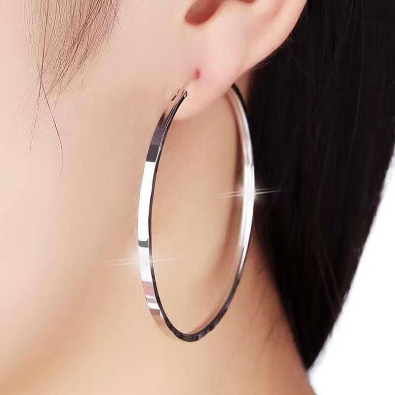 Dijing Large Hoop Earrings for Women, 990 Sterling Silver Ear Hoops, Round Earrings, European And American Style, Exaggerated Luxury Jewelry