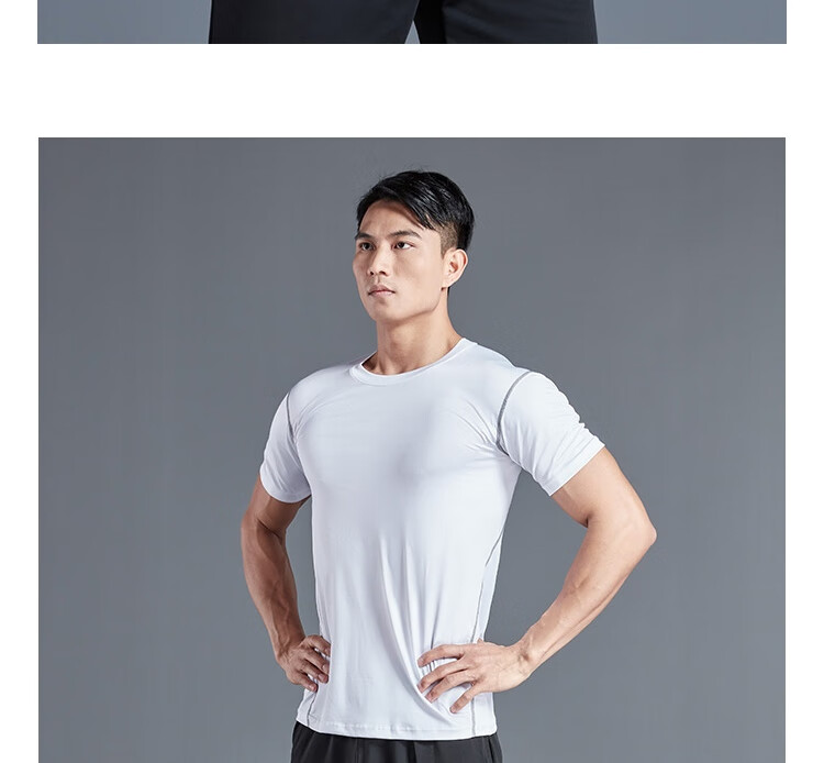 Fandimu Men's Sports Short-Sleeve T-Shirt, Fitness Tight-Fitting Quick-Dry Breathable Training Running Shirt, Black with Contrasting Lines, Size M 22