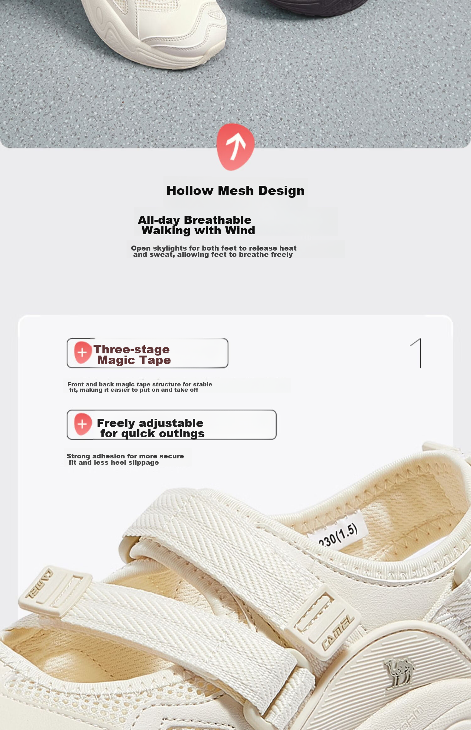 CAMEL Mary Sports Casual Shoes, Outdoor Beach Thick-Soled Heightening Women's Shoes, X24B09L7007, Beige, Size 40 9