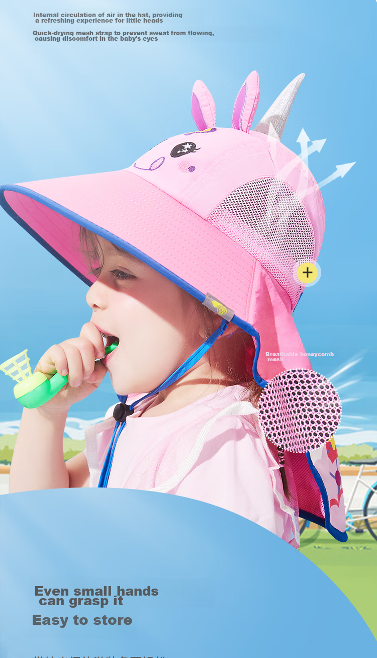 Lemonkid Children's Sun Protection Hat, Boys And Girls Sun Visor, Baby Fisherman Hat, Sun Hat, Peach Pink Magic Unicorn, 56cm 5