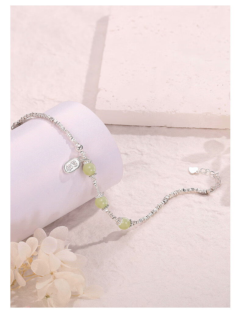 Sino Gem Mid-Autumn Festival Gift for Girlfriend, Silver Bracelet with Crushed Silver Beads And Jade Bead Bracelet, Mid-Autumn Festival Gift for Girlfriend 10