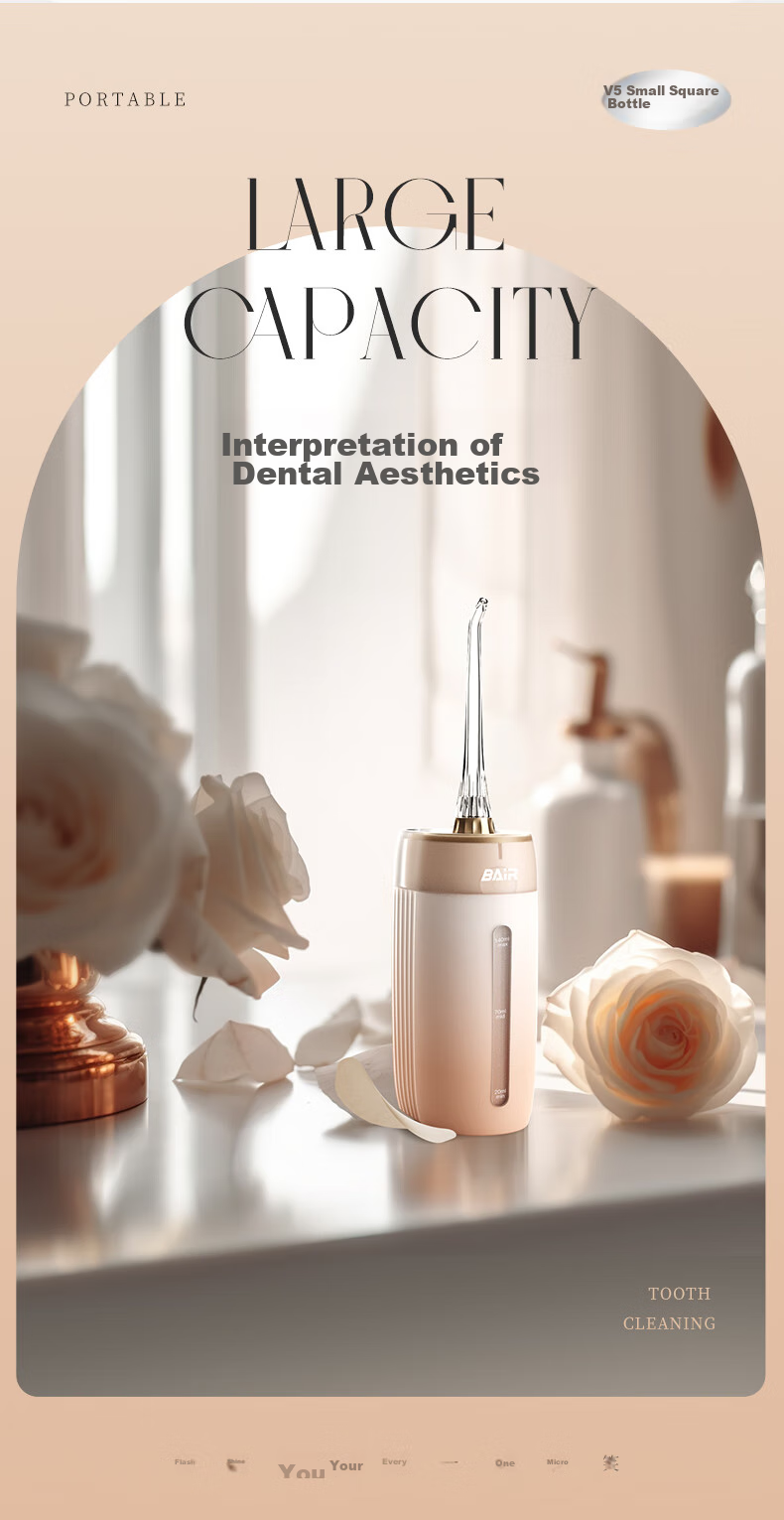 BAIR Portable Orthodontic Electric Water Flosser, Dental Irrigator Gift Box Set, V5 Small Pink Bottle 19