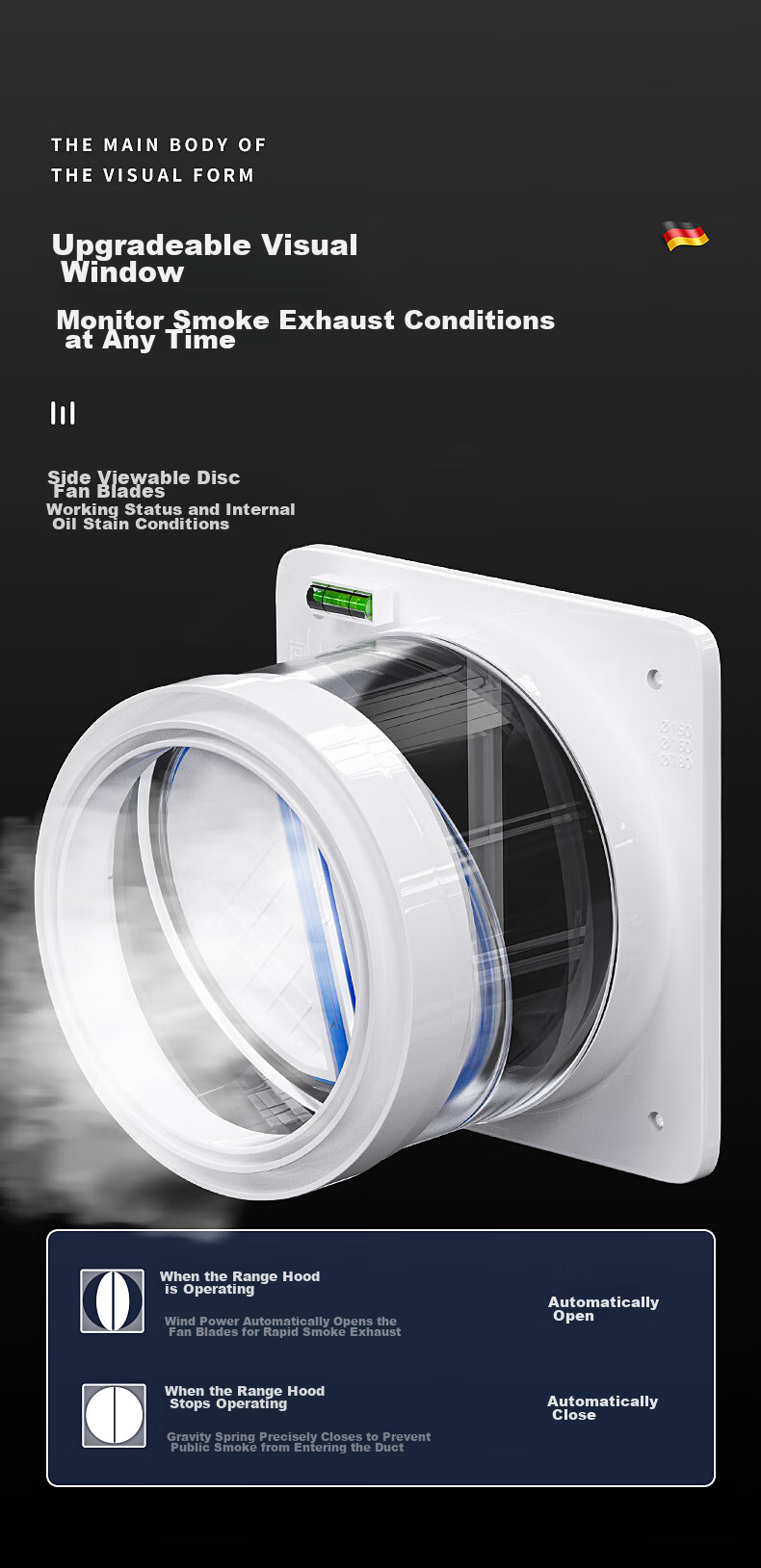 Muvi Universal Midea Range Hood Check Valve, Flue Valve, Kitchen-Specific Public Pipe Anti-Smoke Check Valve, Universal Type 17