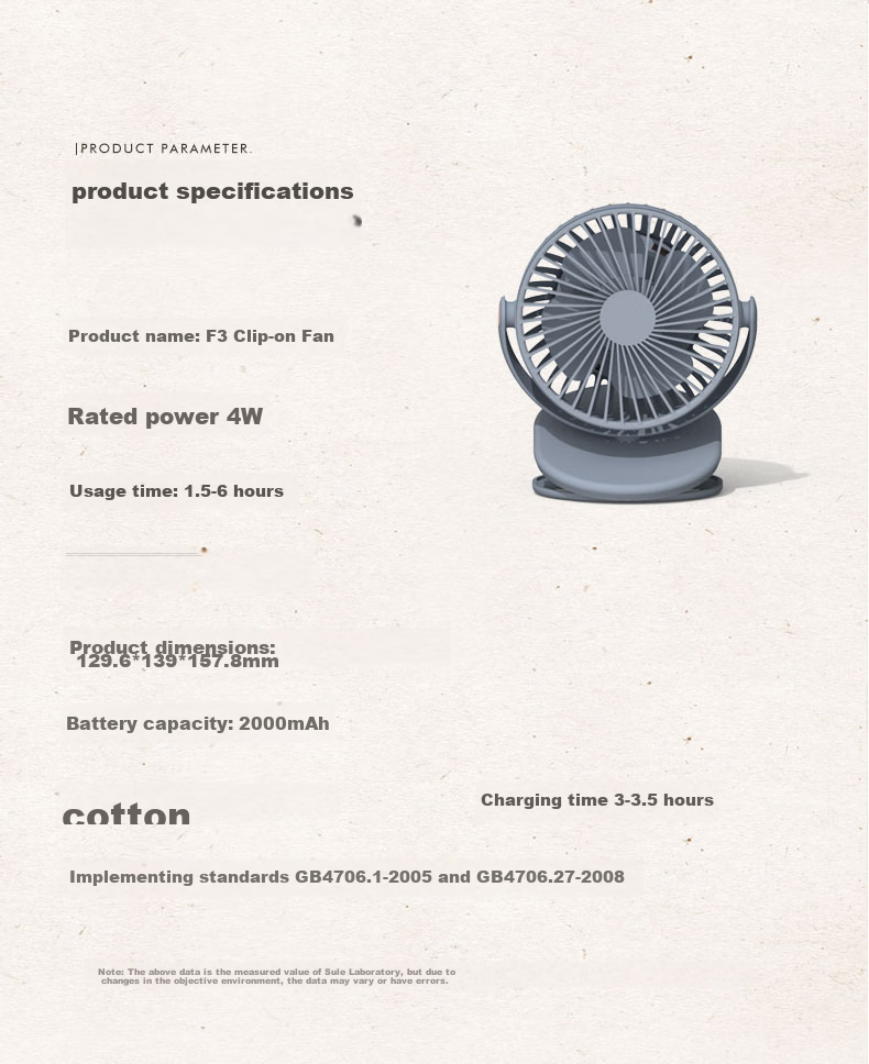 SOLOVE F3 Desktop Mini USB Clip-On Fan, Portable Handheld Car-Mounted Clip-On Fan for Student Dormitory, Office, Bedside, Stroller, Cloud Blue 13