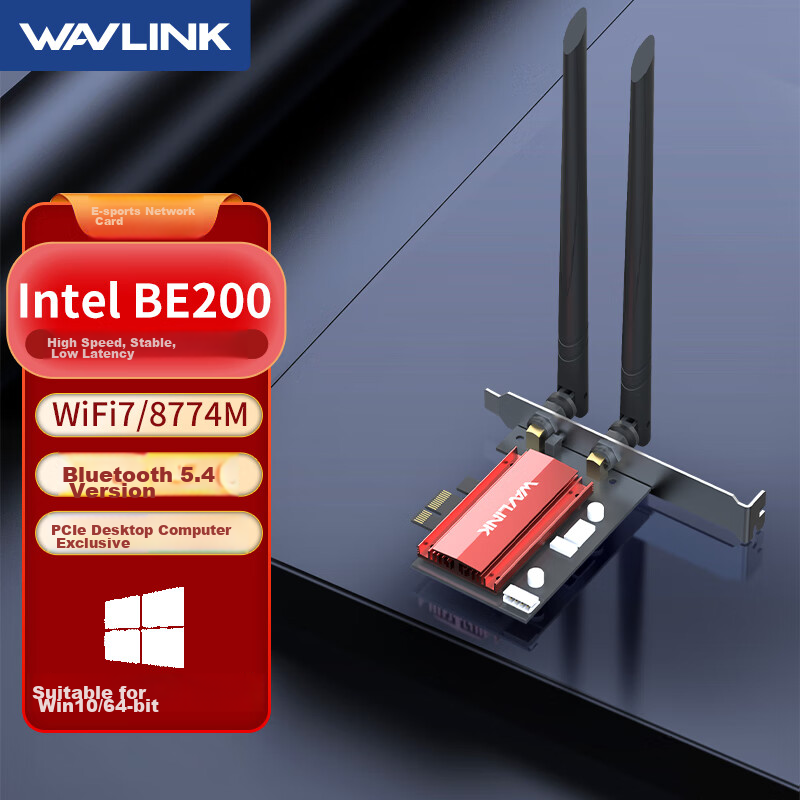 Сетевая карта Wavlink Intel BE200 WiFi 7, PCI-E, Bluetooth 5.4, 8774 Мбит/с