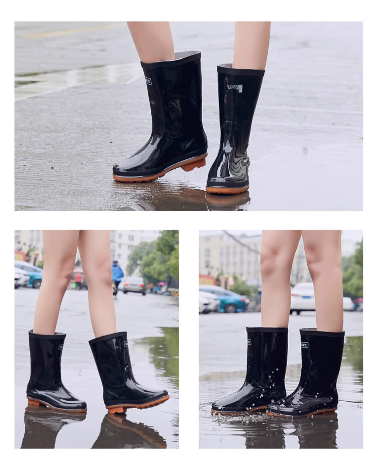 Warrior Women's Mid-Calf Rain Boots, Adult Rain Boots, Rubber Shoes, Overshoes, Waterproof Shoes, Water Boots HL85S, Black, Size 40 3