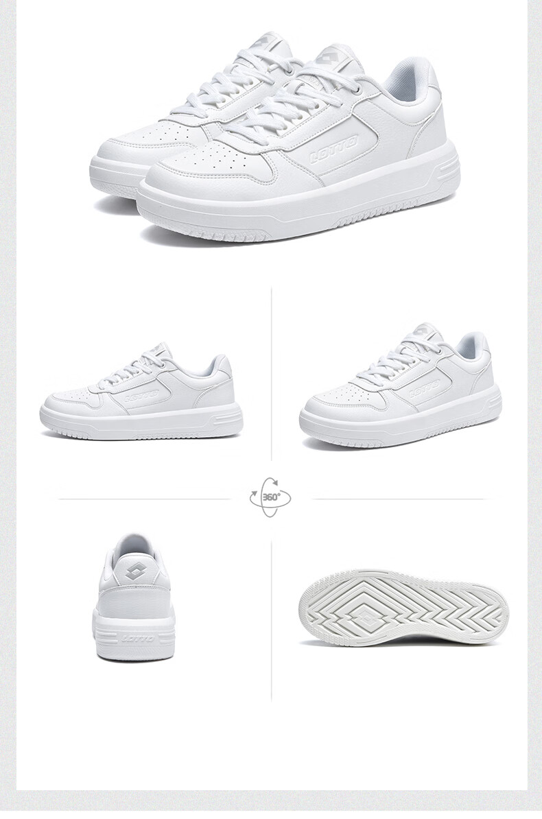 LOTTO Low-Top Breathable Casual Sneakers for Men, Versatile Lightweight Soft-Soled White Shoes, Model 8072, White/black, Size 43 4