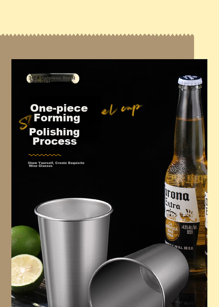 BJ 304 Stainless Steel Beer Mug Cold Drink Juice Cup Coffee Mug Shatterproof Home Beer Water Cup 350ML Single Pack 3