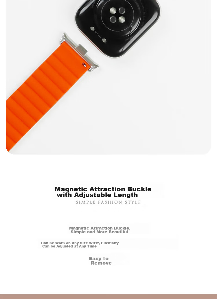 ESCASE Magnetic Silicone Watch Strap for Vivo WATCH GT ESIM Version, Breathable Comfortable Sports Dopamine Soft Skin-Friendly Starlight with Orange Band, No Ear 11