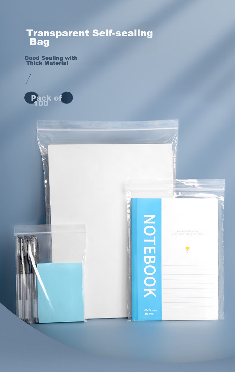 SIMAA 100 Transparent Self-Sealing Bags, 275*160mm, Receipt Storage, Invoice Bags, Self-Sealing PE Moisture-Proof Bags, 6751 1