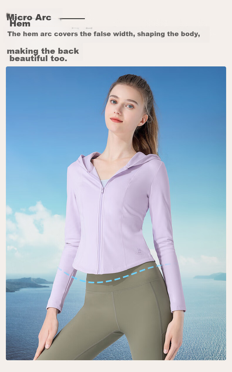 CAMEL Quick-Dry Sun Protection Jacket for Women, Original Yarn Ice-Feel Outdoor Sports Hoodie, Slim-Fit New Summer Top Coat 7