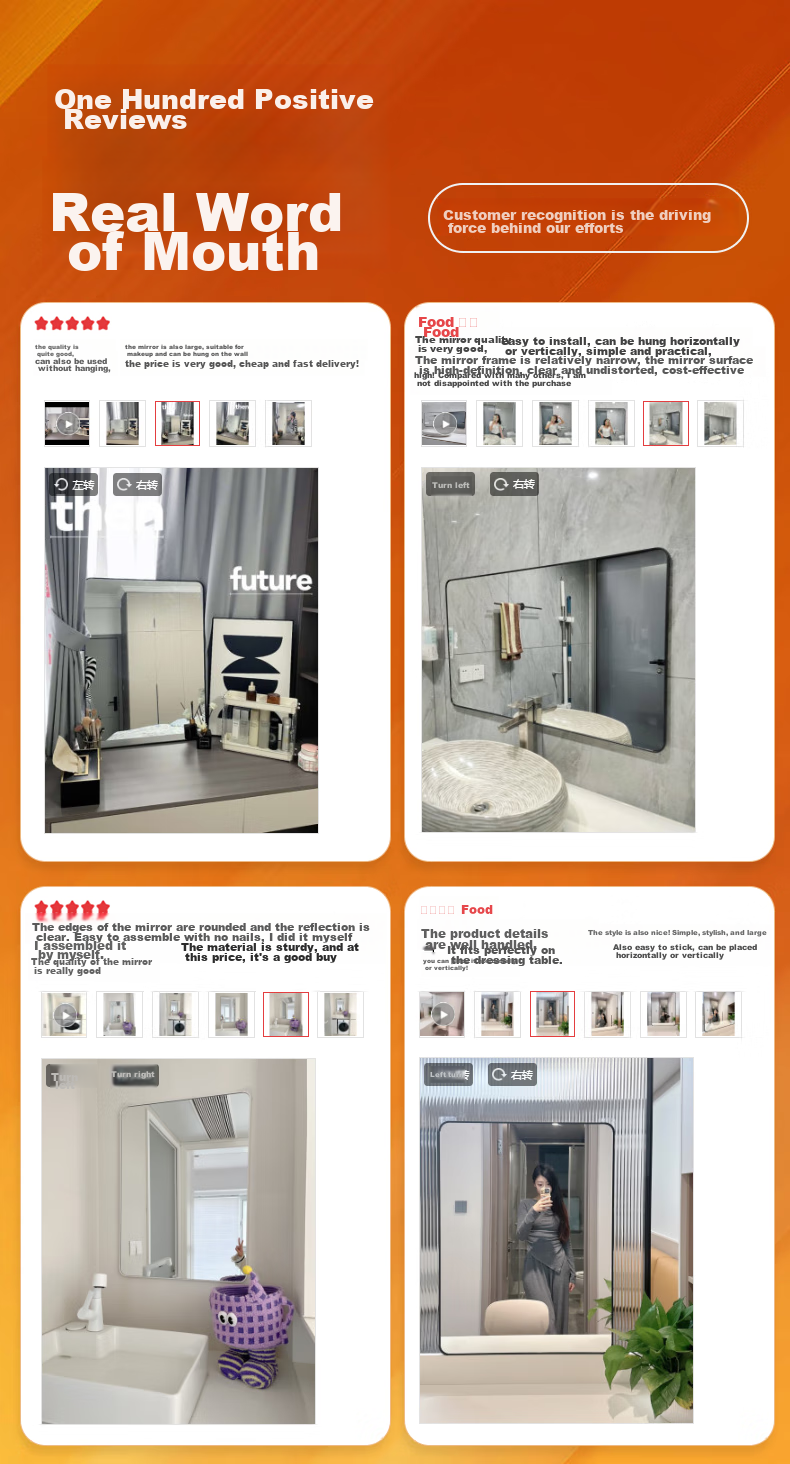 Qianxihuafu Bathroom Mirror, Wall-Mounted Mirror, Washroom Vanity Mirror, Toilet Wall-Hanging Mirror, 60*80 Cm, White 1