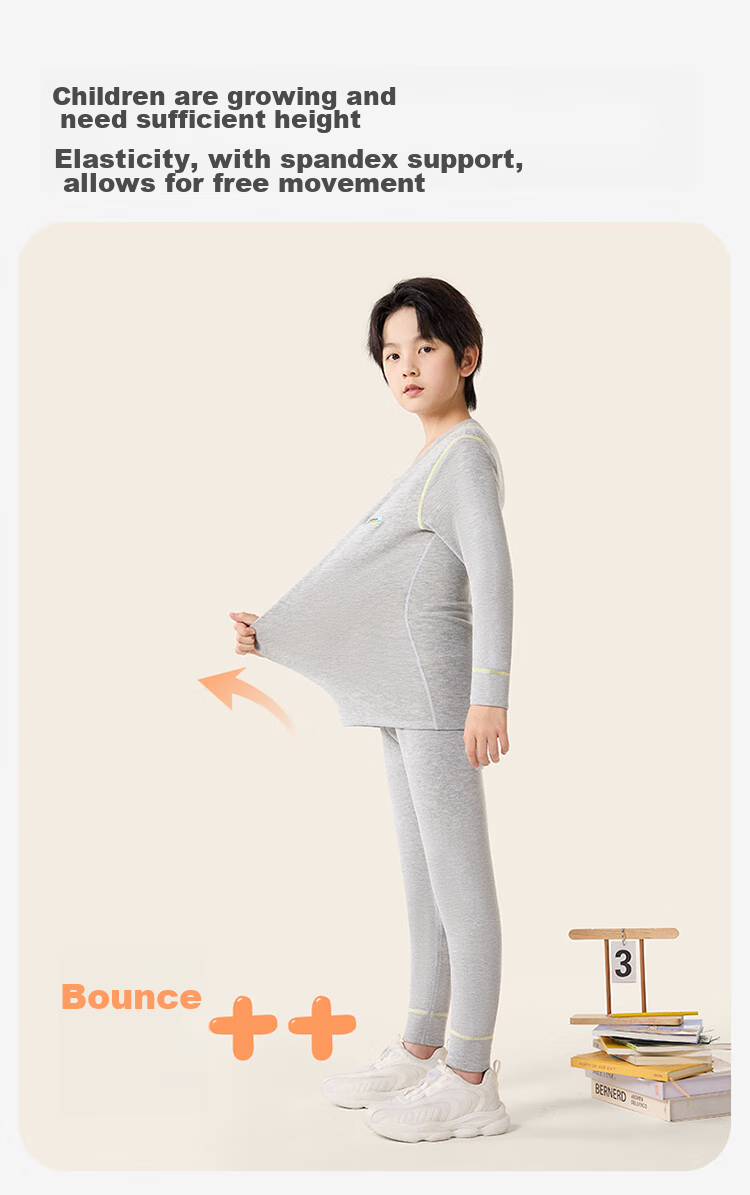 Jiusuiban Children's Thermal Underwear, Boys' Autumn And Winter Medium-Thick Fleece-Lined Cotton Sweater And Pants, for Older Kids, Fleece-Lined Top And Bottom 9