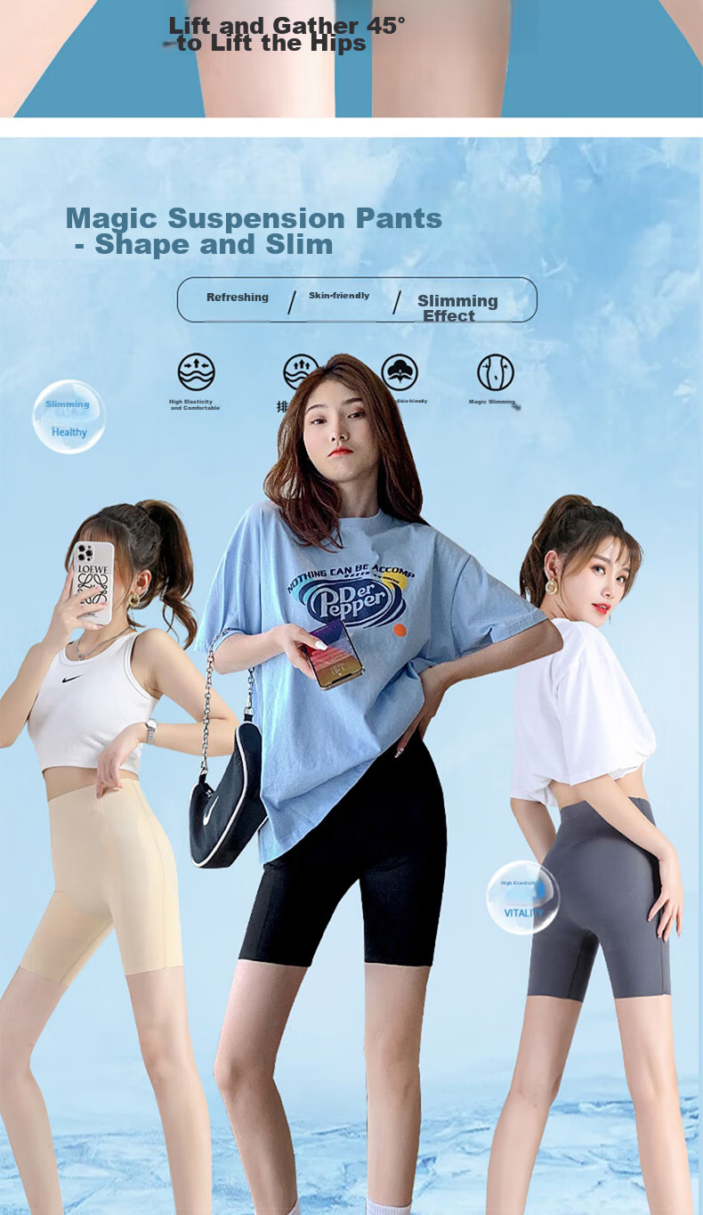 LangSha High-Waisted Tummy Control And Butt-Lifting Shorts for Women, Thin Seamless Shark-Shaped Floating Safety Shorts, Knee-Length Undershorts 2