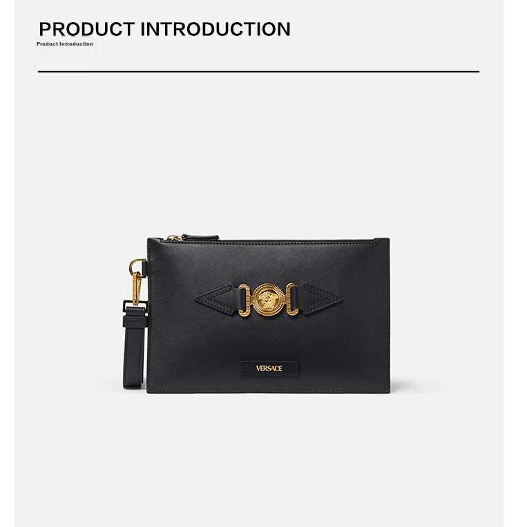 VERSACE Old Money Style Luxurious Metal Logo Clutch with High Elasticity 3