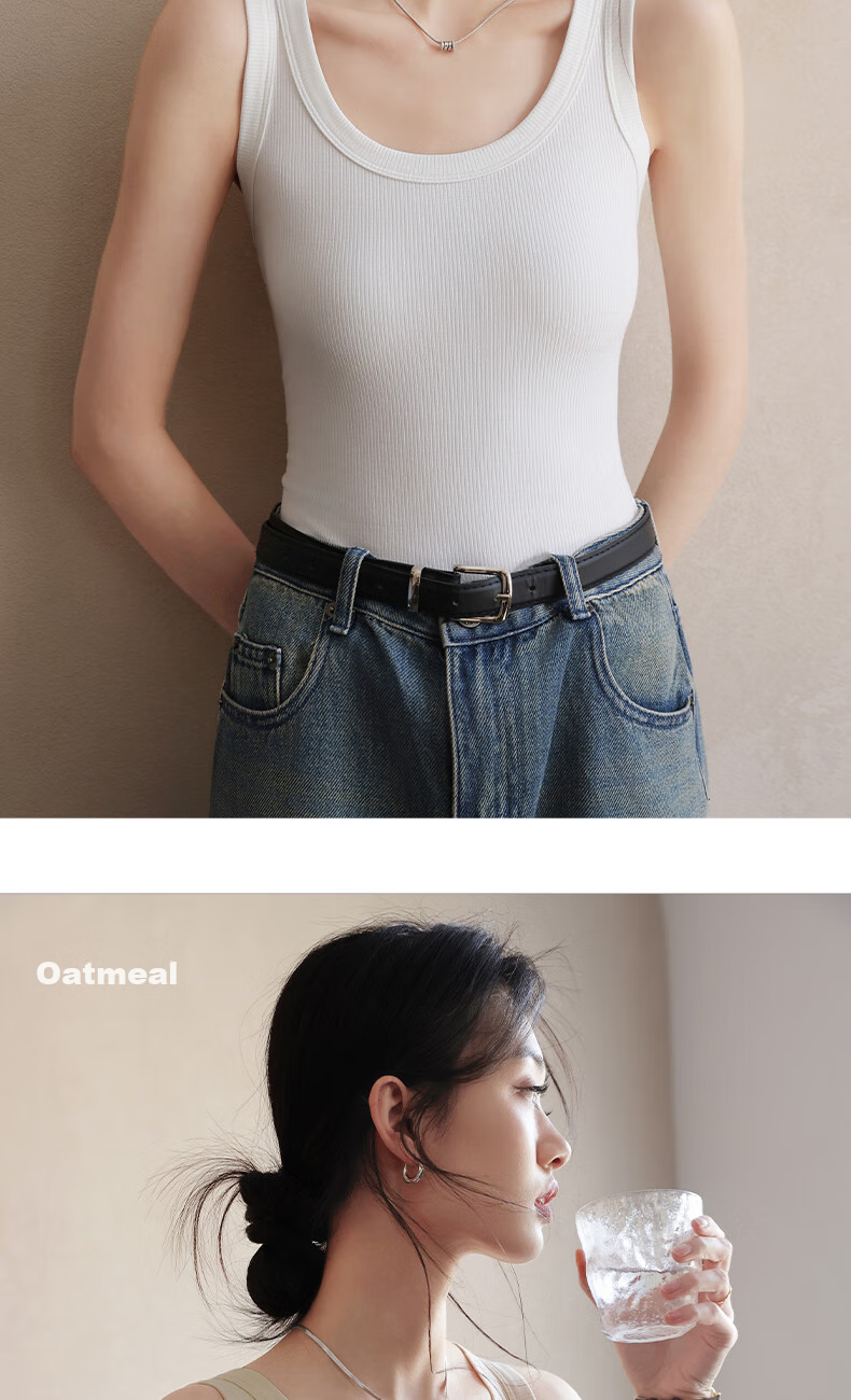 MiiOW Women's Camisole Tank Top, Cool Summer Modal Cotton, Conceals Side Boob, Inner Or Outer Wear, Round Neck Slim Fit T-Shirt Undershirt Top 10