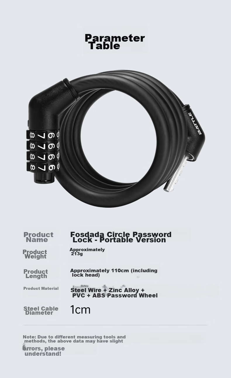 BATTLE Bicycle Lock, Suitable for Mountain And Road Bikes, Universal 4-Digit Anti-Theft Lock, Password Lock, Cycling Accessory, Durable And Portable 4