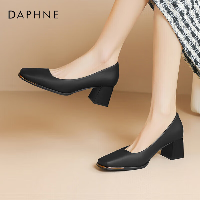 Женские туфли DAPHNE, новинка, квадратный носок, массивный каблук, кожаные туфли, универсальные туфли на высоком каблуке, артикул 4024101020, черный, размер 35