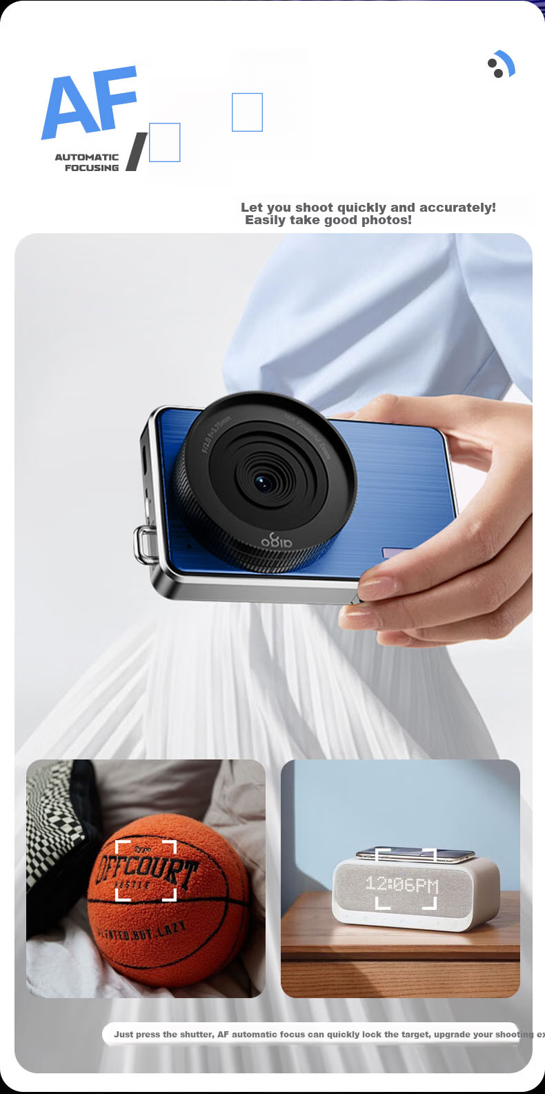 Aigo E8 Student Digital Camera, Touchscreen Compact Camera, Metal Body, Campus High-Definition Travel Alternative Ccd, Front And Rear Dual Cameras for Selfies, 64GB White 9