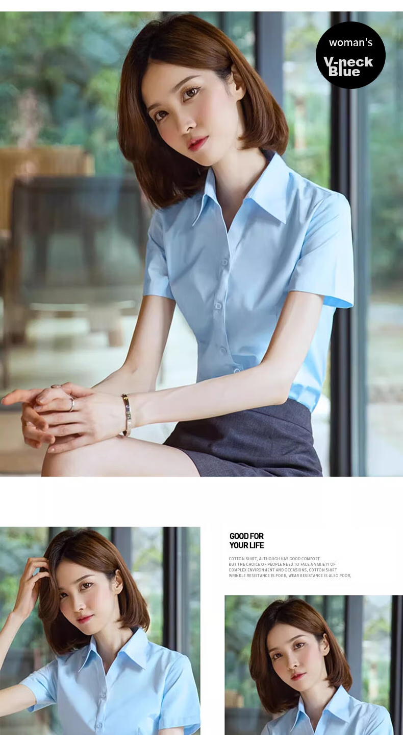 LangSha White Short-Sleeve Shirt for Women, Summer Lightweight Loose Fit, Suitable for Commuting And Professional Wear, Elegant Formal White Blouse 17