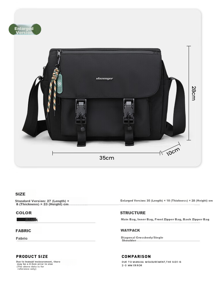 Slazenger Trendy Functional Magnetic Buckle Crossbody Bag Shoulder Bag Lightweight Large Capacity Messenger Bag, Black Extra-Large Versio 5