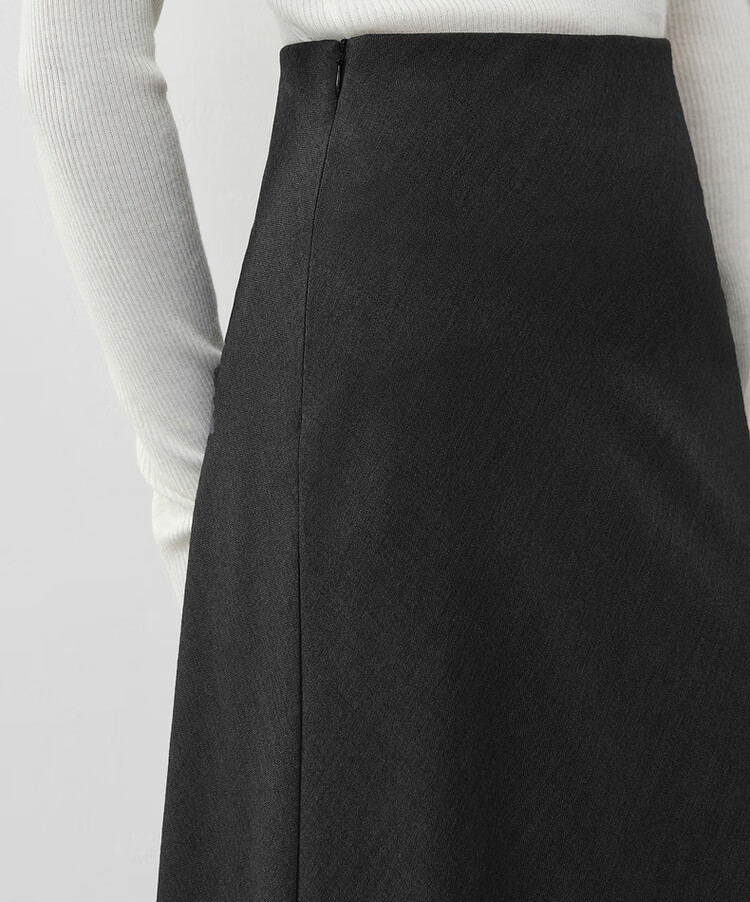 Sentubila Spring And Summer Wool Blend Skirt for Women with Elastic Waist, Slim Fit, Draping A-Line Skirt with Small Wavy Hem, Charcoal Gray, Size L 14
