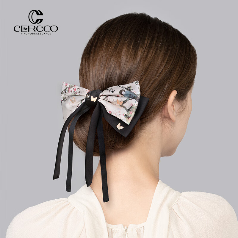 Cercoo Magpie Climbs Plum Blossom New Chinese-Style Bow Tassel Hair Clip Ponytail Half Clip Elegant Back of Head Hair Accessory