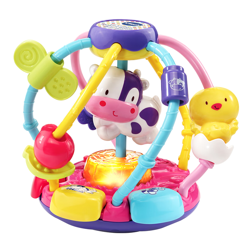 VTech Baby Toy, Happy Farm, Bead-Rolling Busy Hand-Grasping Ball, Beading with Sound And Light Music, Soothing Infant Gift for Newborns