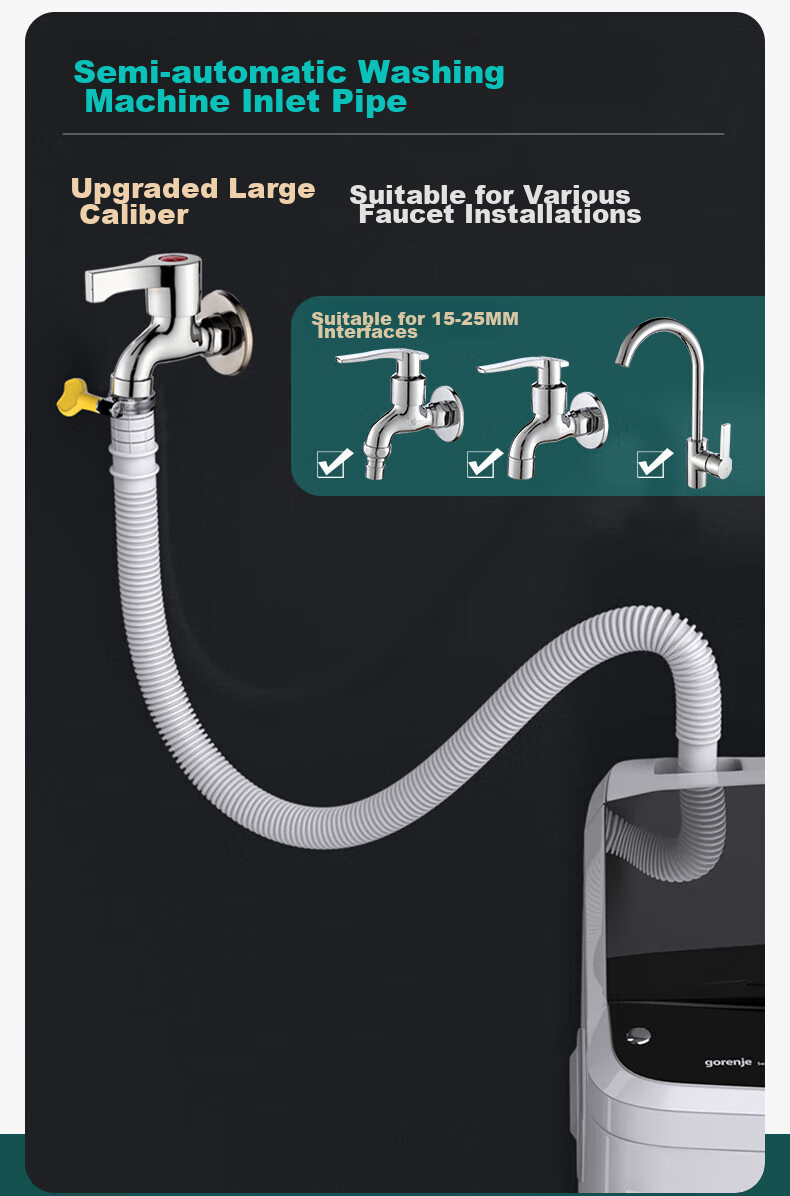 Gelinglan Semi-Automatic Washing Machine Inlet Hose Extension, Corrugated Pipe for Tap Water, Household Faucet Outlet Extension Hose, Flexible Pipe for Air Conditioner Drainage, Universal 2 Meters GSG-2 4