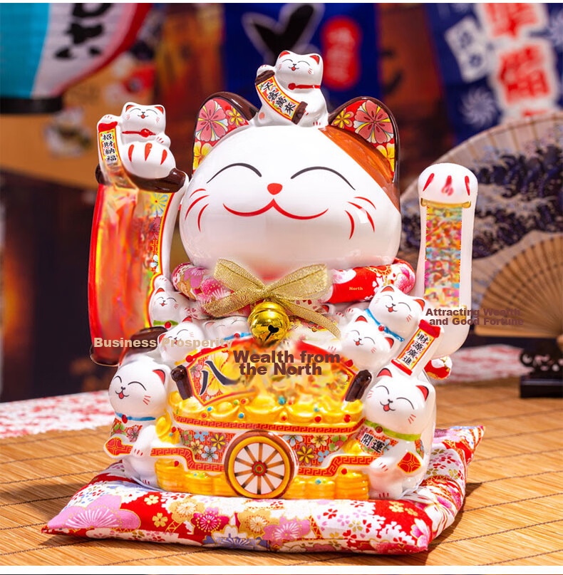 Youjialiangpin Lucky Cat, Automatic Waving Fortune Cat, Living Room Decoration, Business Opening Gift, Housewarming Present, 12-Inch Large Size in Gift Box 12