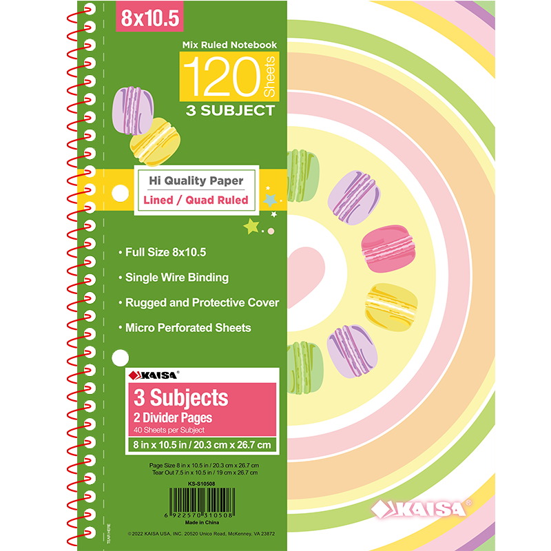 KAISA Two-Hole Notebook, 120 Sheets, Three-Subject American Spiral-Bound Journal for College Students And Postgraduate Exam Preparation, Aiyue Series Macaron Diary, Hardcover Planner