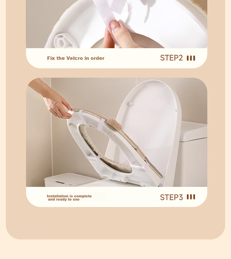 Baicaoyuan Toilet Seat Cover, Thickened PU Leather, Soft And Washable, Adhesive Padded Toilet Seat Cushion, Cloud Velvet, All-Season Universal Toilet Seat Cover Ring 16