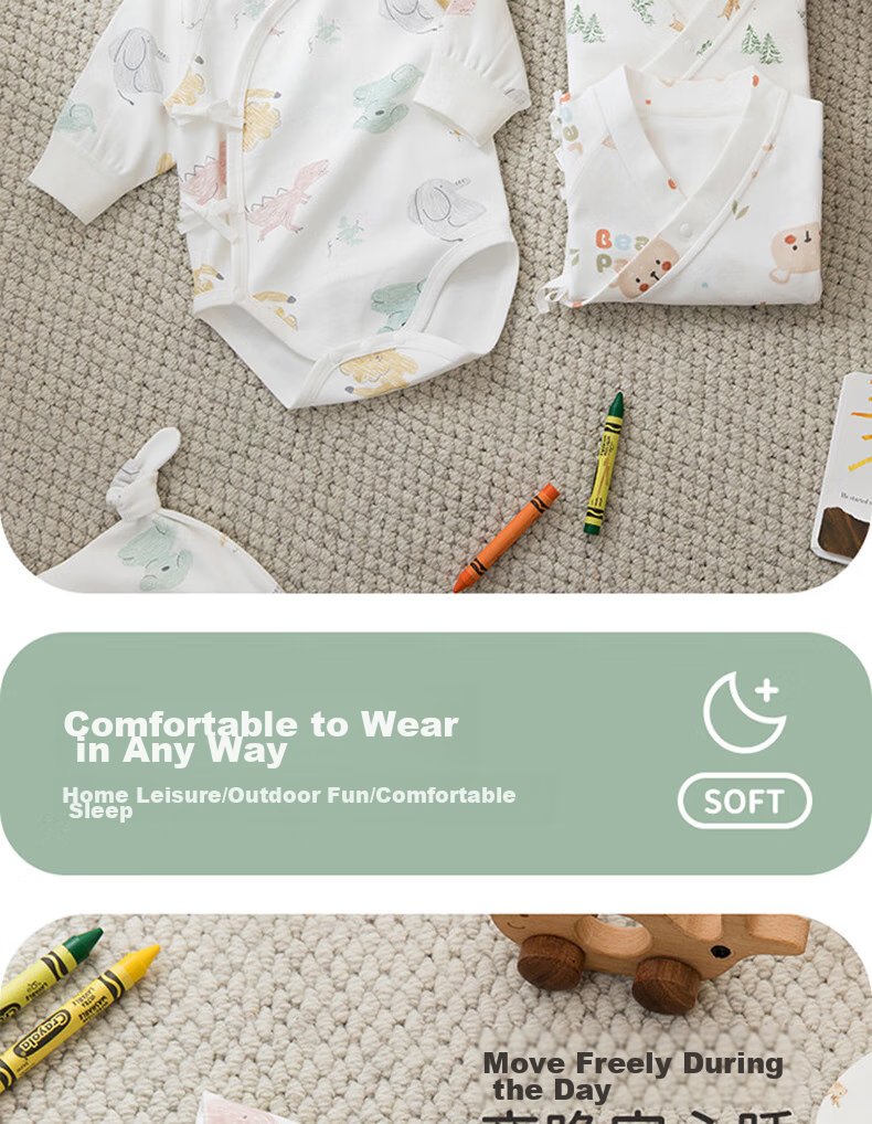 Guaiqixiong Newborn Long-Sleeve Bodysuit, Spring And Autumn Infant Pure Cotton Seamless Pajamas, Romper for Autumn, Clothing A 3