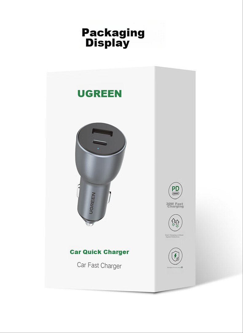 UGREEN Car Charger Super Fast Charging Dual Port 60W Cigarette Lighter Charger Adapter Plug One-To PD30W Compatible with Apple 18 Pro Max, Huawei, Xiaomi 28