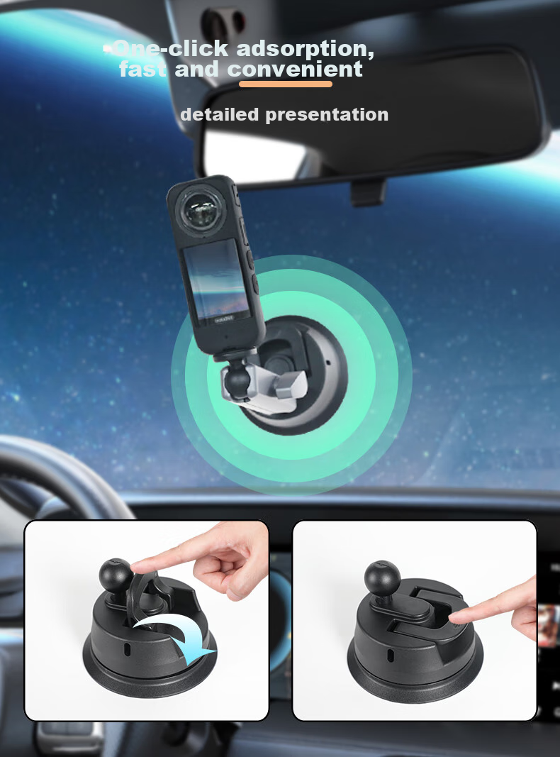 Qiye Car Suction Cup Mount Compatible with Insta360 X4 Panoramic Action Camera, Instax5 Accessories, X3 Car Roof Window, X5 Ceiling Fixed Windshield Mount for Sedans 3