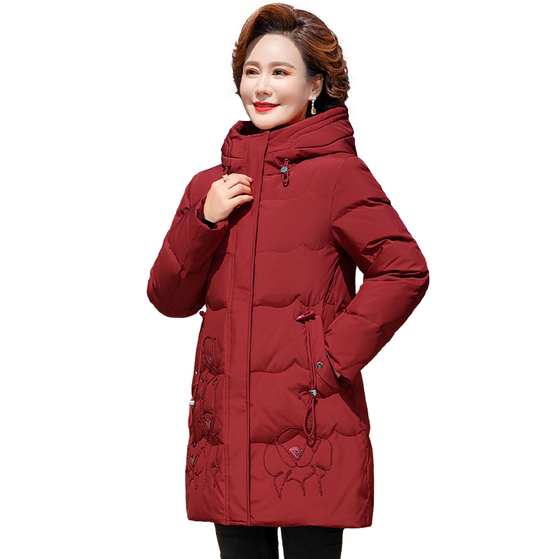 QIUFULUO Mom's Winter High-End down Jacket, New Year Red, Middle-Aged And Elderly Women's Clothing, Stylish And Warm Coat for Women over 50 And 60 Years Old