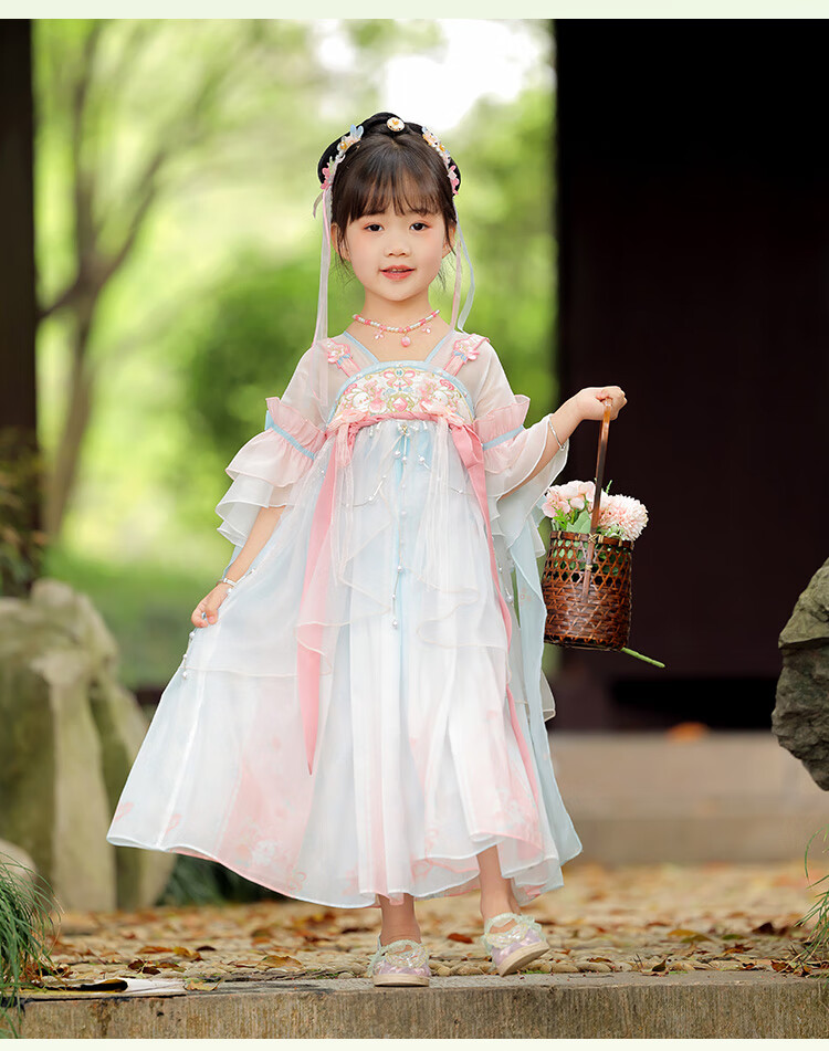 Menghu Peach Hanfu Girls' Summer 2026 Fairy-Like Ancient Style Ru Skirt, Children's New Chinese-Style Thin Dress, Pink And Blue, Size 110 14