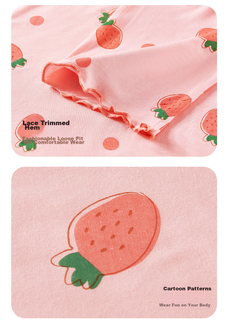 LangSha Children's Pajamas, Girls' Summer Thin Cool Modal Sleepwear Set, Youth Three-Quarter Sleeve Loungewear, Pink, Size 120 12