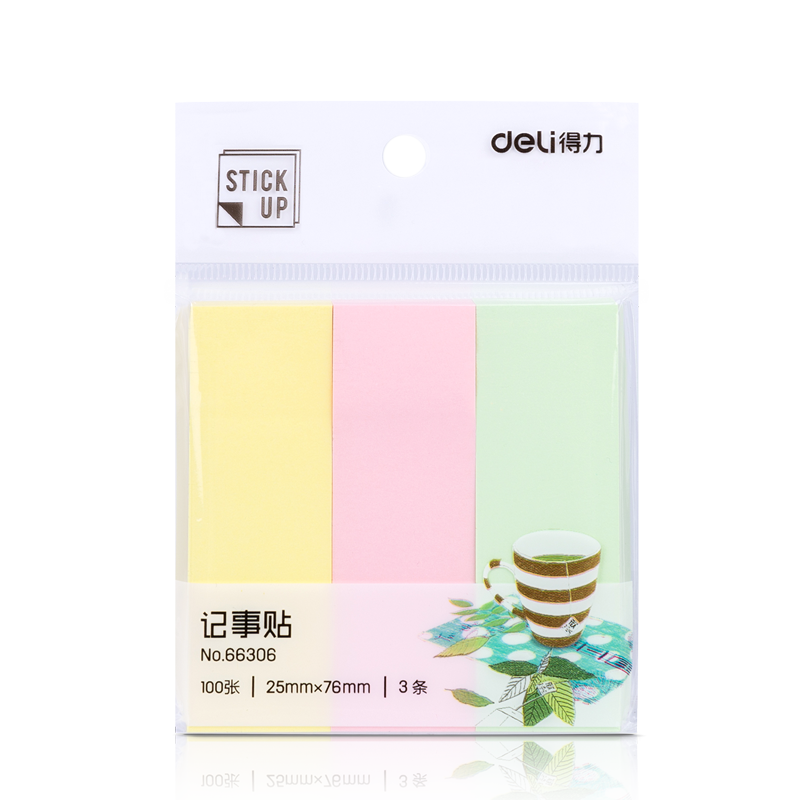 Deli 300 Sheets 3-Color Striped Sticky Notes 76x25mm Memo Pads 66306