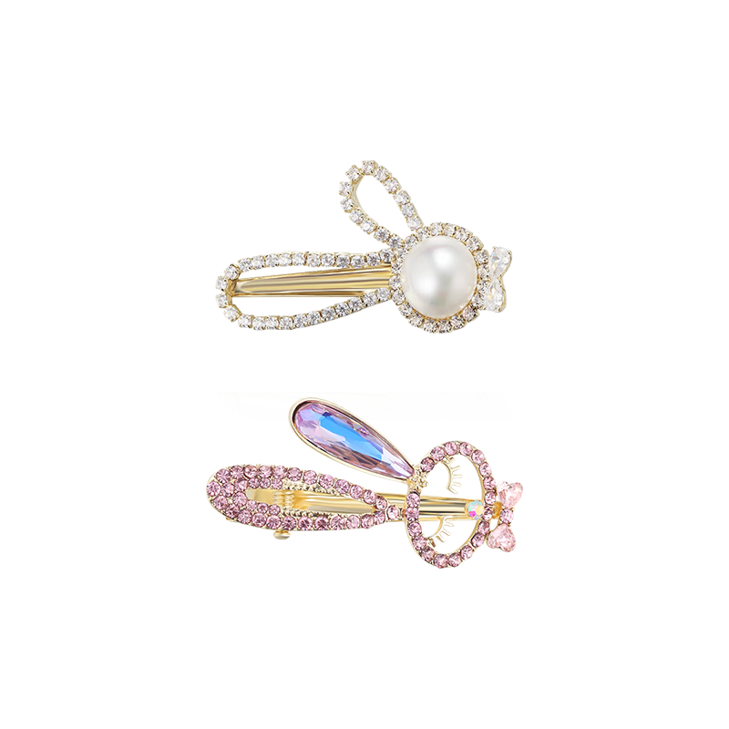 CHIMERA 2 Cute Age-Reducing Rhinestone Barrettes with Rabbit Ear Clips And Top Clips Hair Accessories for Women, Mid-Autumn Festival Gift