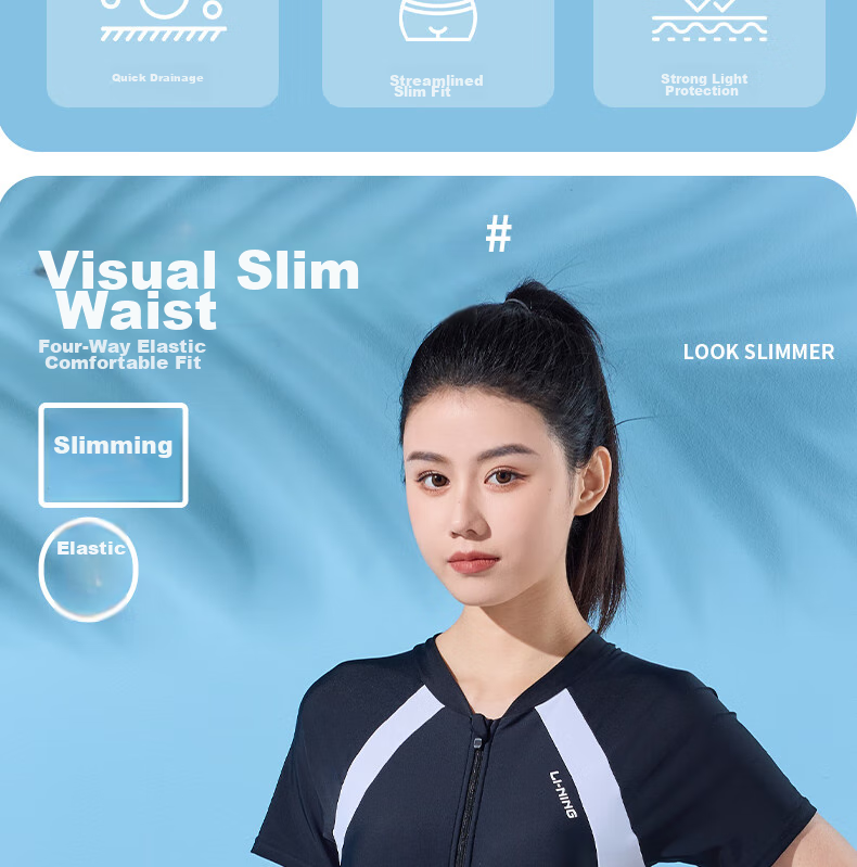 Li-Ning One-Piece Swimsuit for Women, Dress Style, Boyshort, Body-Shaping, Waist-Slimming, Conservative, Meat-Covering, Hot Spring Resort Swimwear, 476 Black, Size M 4