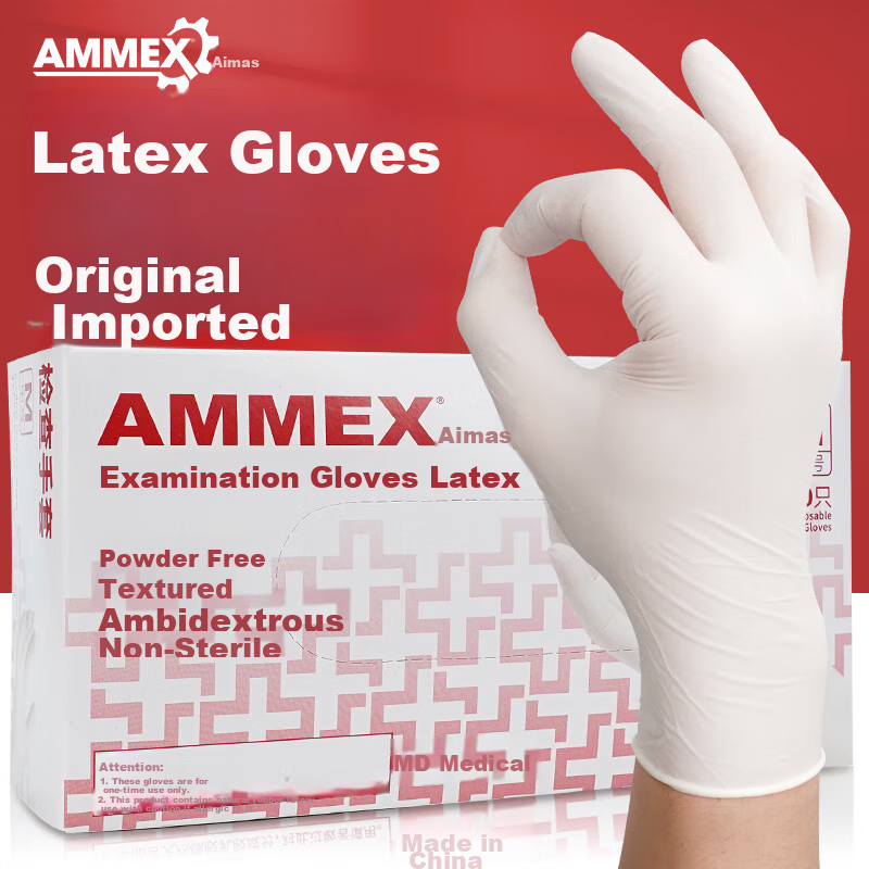 Одноразовые латексные перчатки AMMEX, 100 шт., размер M, для ухода за домом, красоты и мытья посуды