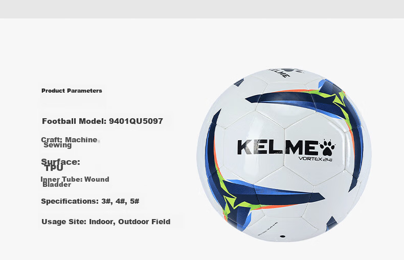 KELME Machine-Stitched Soccer Ball for Training, Matches And Youth Development, Adult Standard Size 5 Ball, White with Blue Trim, Size 5 12