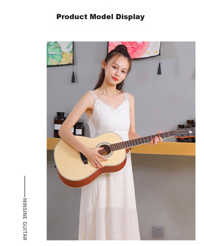 Minsine 38-Inch Natural Wood Color Matte Travel Guitar for Students, Beginners, Folk Guitar, Small Guitar for Men And Wome 14