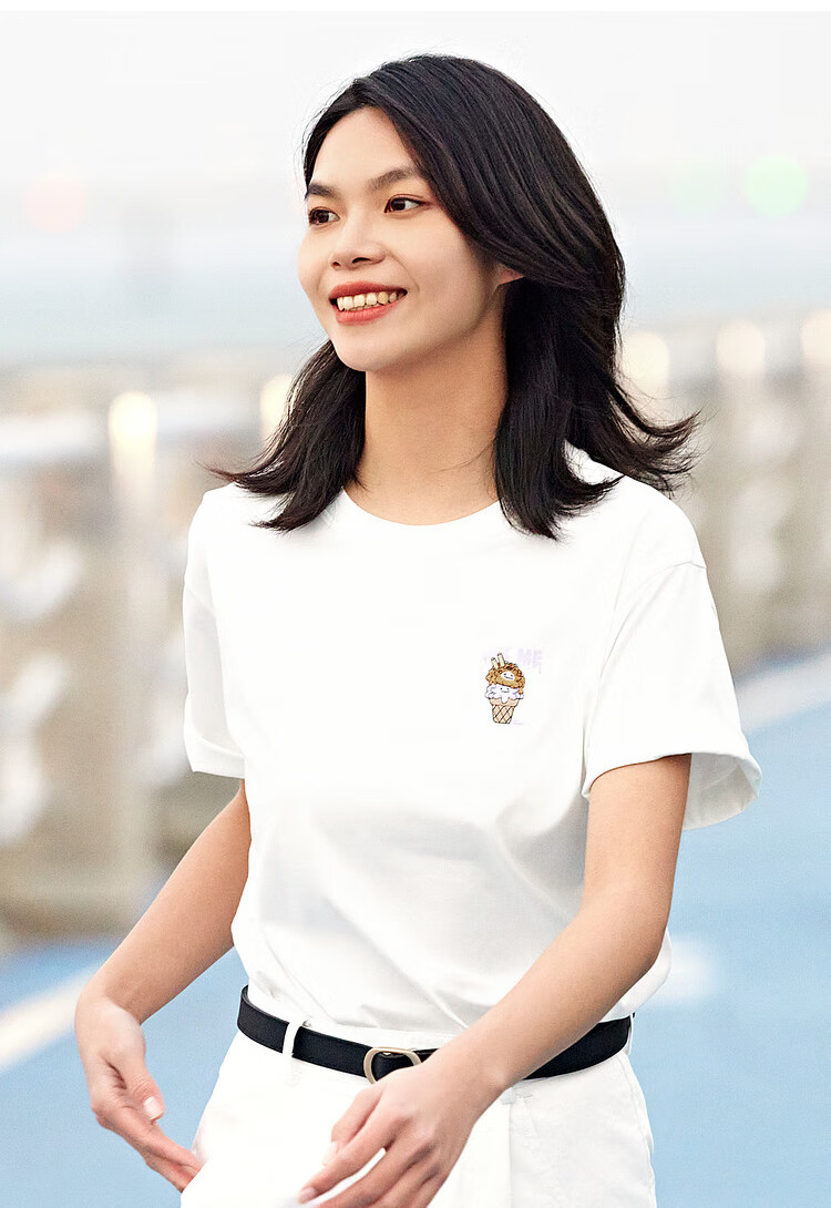 Semir [Colorful Cool-Touch T-Shirt] Women's Short-Sleeve Mid-Length Loose Comfortable Embroidered Top 109324100007 19